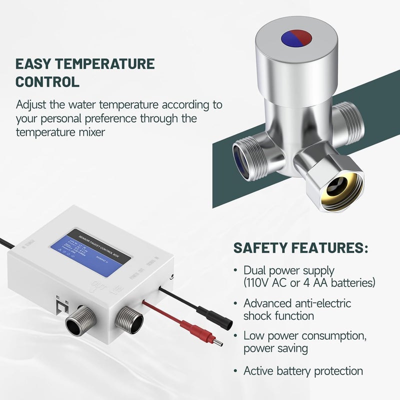 Green Spring Touchless Bathroom Sink Faucet Commercial Hands Free Automatic Sensor Faucet by AC/DC Powered with Control Box and Temperature Mixer, Chrome - Image 5